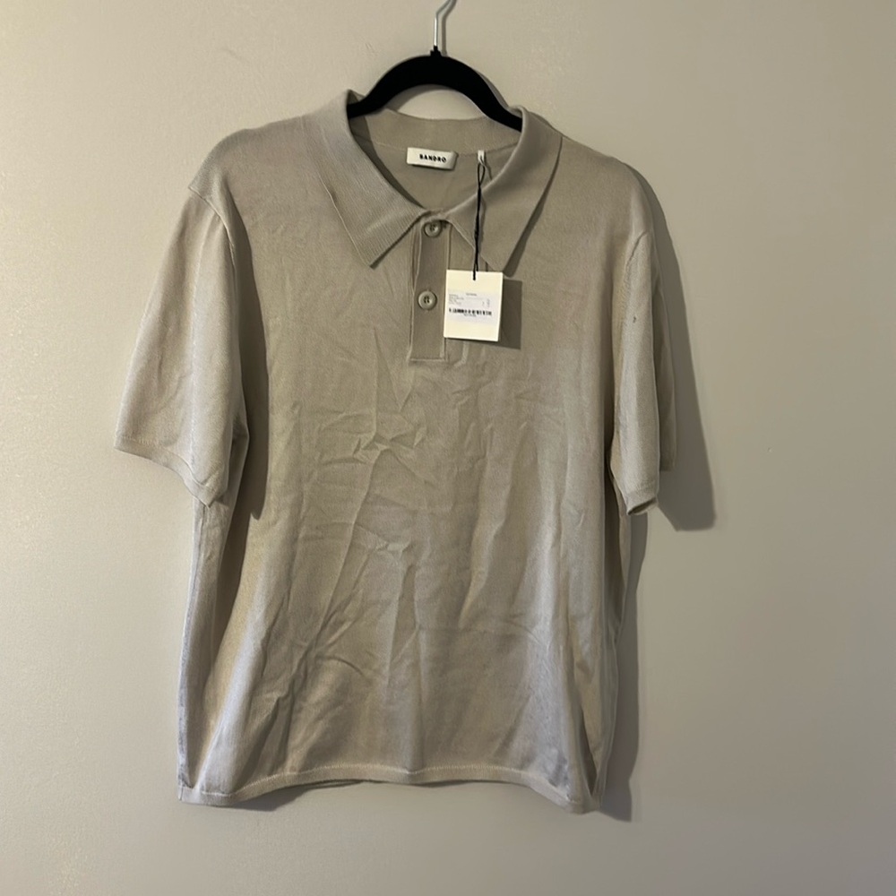 NWT Sandro Short Sleeve Polo Shirt Gris Clair